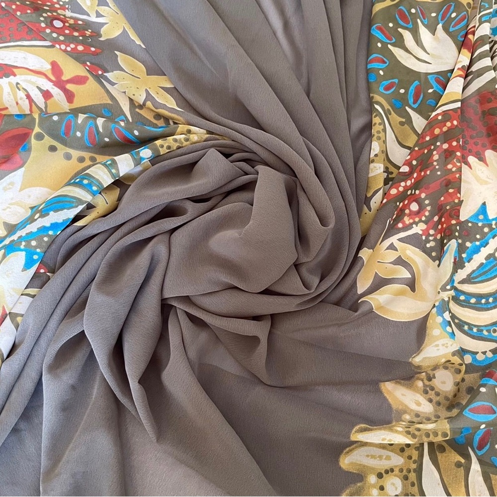 Floral Print Brown Multicolor Poly Print Chiffon Sheer Fabric - 4 Yards